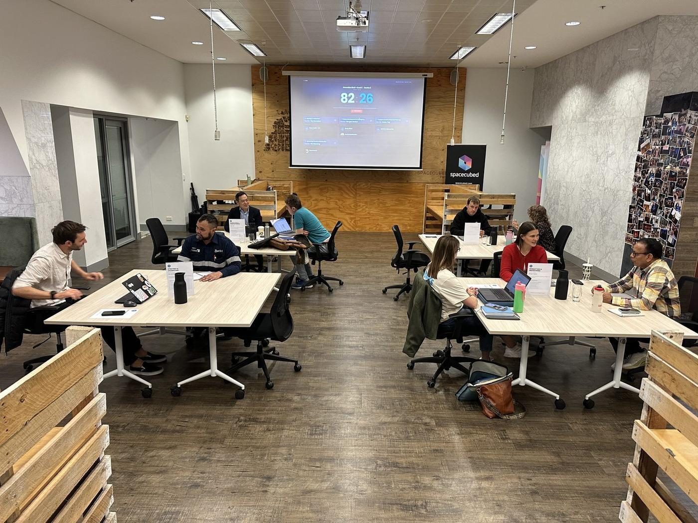 A session under way across several stations