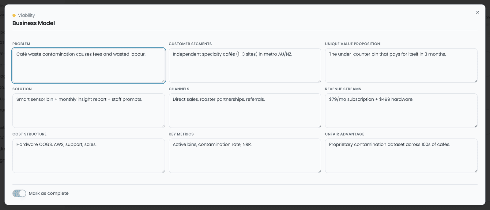 The Business Model block